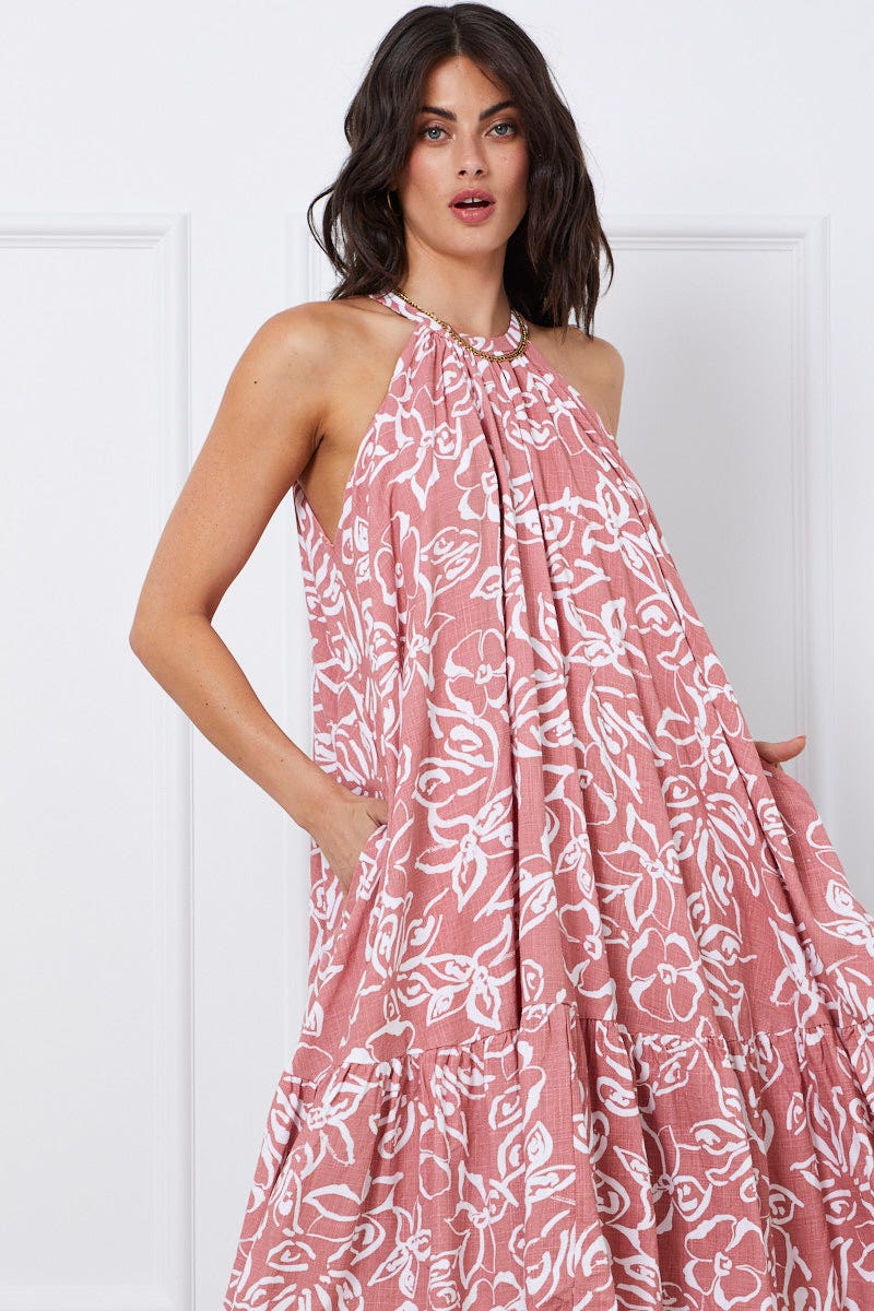 MAXI DRESS Print Midi Dress Halter Neck for Women by Ally