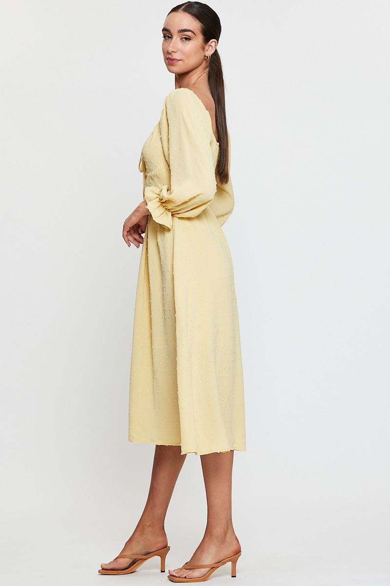 MAXI DRESS Yellow Maxi Dress Long Sleeve V Neck for Women by Ally