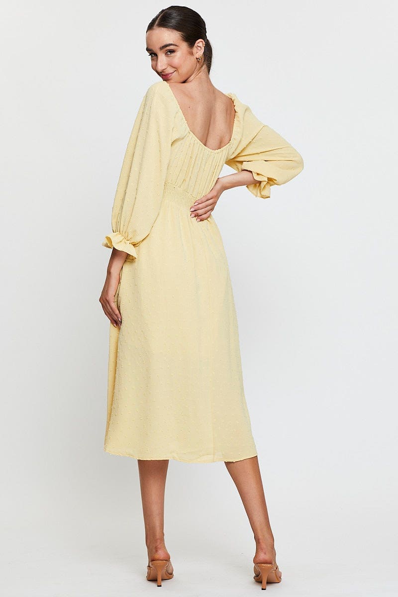 Women's Yellow Maxi Dress Long Sleeve V Neck | Ally Fashion Women's Yellow Maxi Dress Long Sleeve V Neck | Ally Fashion