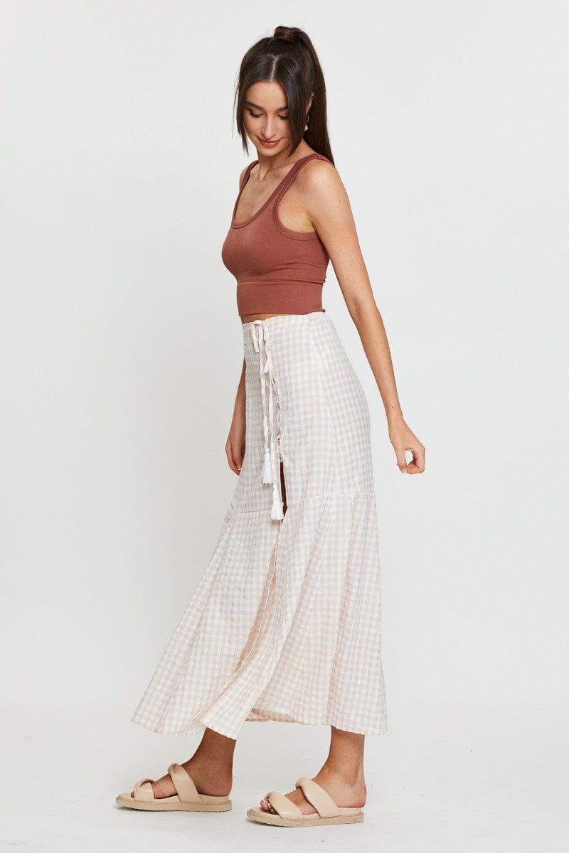 MAXI FRONT SPLIT Check Maxi Skirt High Waist Front Split for Women by Ally