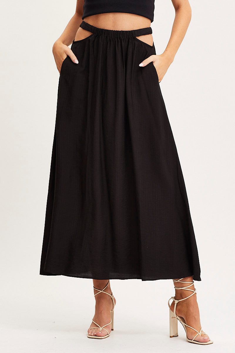 MAXI REPAXED Black Maxi Skirt High Rise Cut Out for Women by Ally