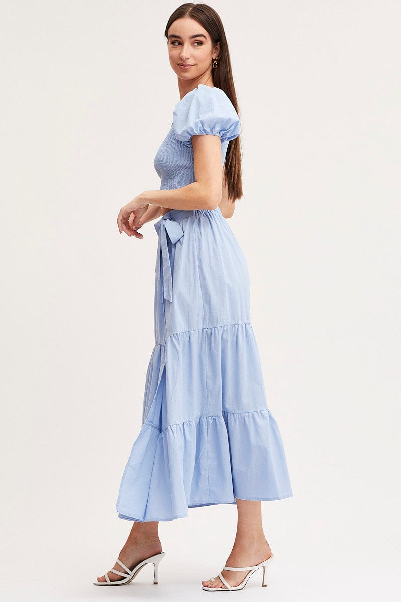 MAXI REPAXED Blue Maxi Skirt High Rise Tiered for Women by Ally