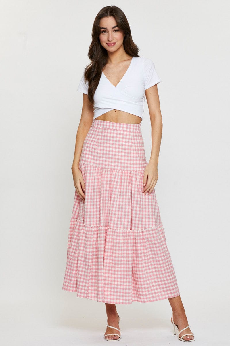 MAXI REPAXED Check Elastic Waist Maxi Skirt for Women by Ally