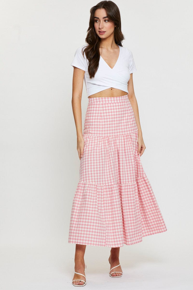 MAXI REPAXED Check Elastic Waist Maxi Skirt for Women by Ally