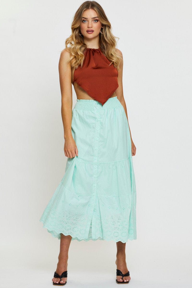 MAXI REPAXED Green Maxi Skirt High Rise for Women by Ally