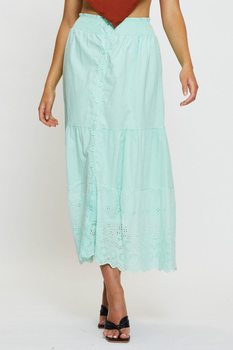 MAXI REPAXED Green Maxi Skirt High Rise for Women by Ally