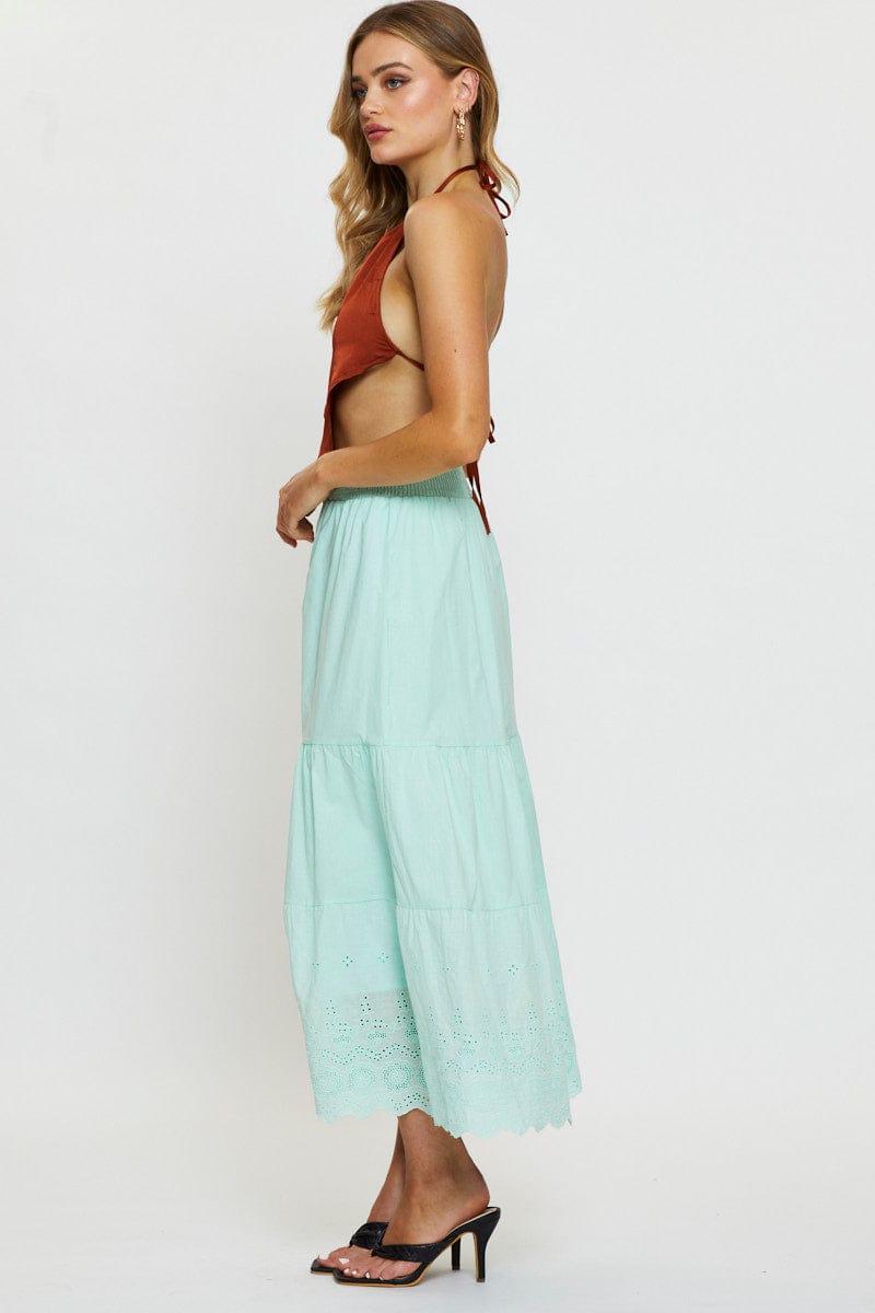 MAXI REPAXED Green Maxi Skirt High Rise for Women by Ally