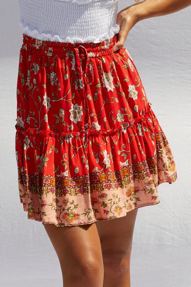 MAXI SIDE SPLIT Boho Print Flare Skirt Mini High Rise for Women by Ally