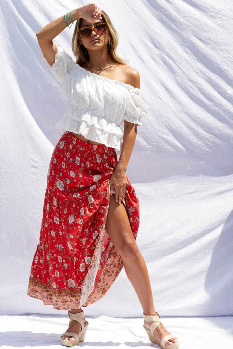 MAXI SIDE SPLIT Boho Print Maxi Skirt High Rise for Women by Ally
