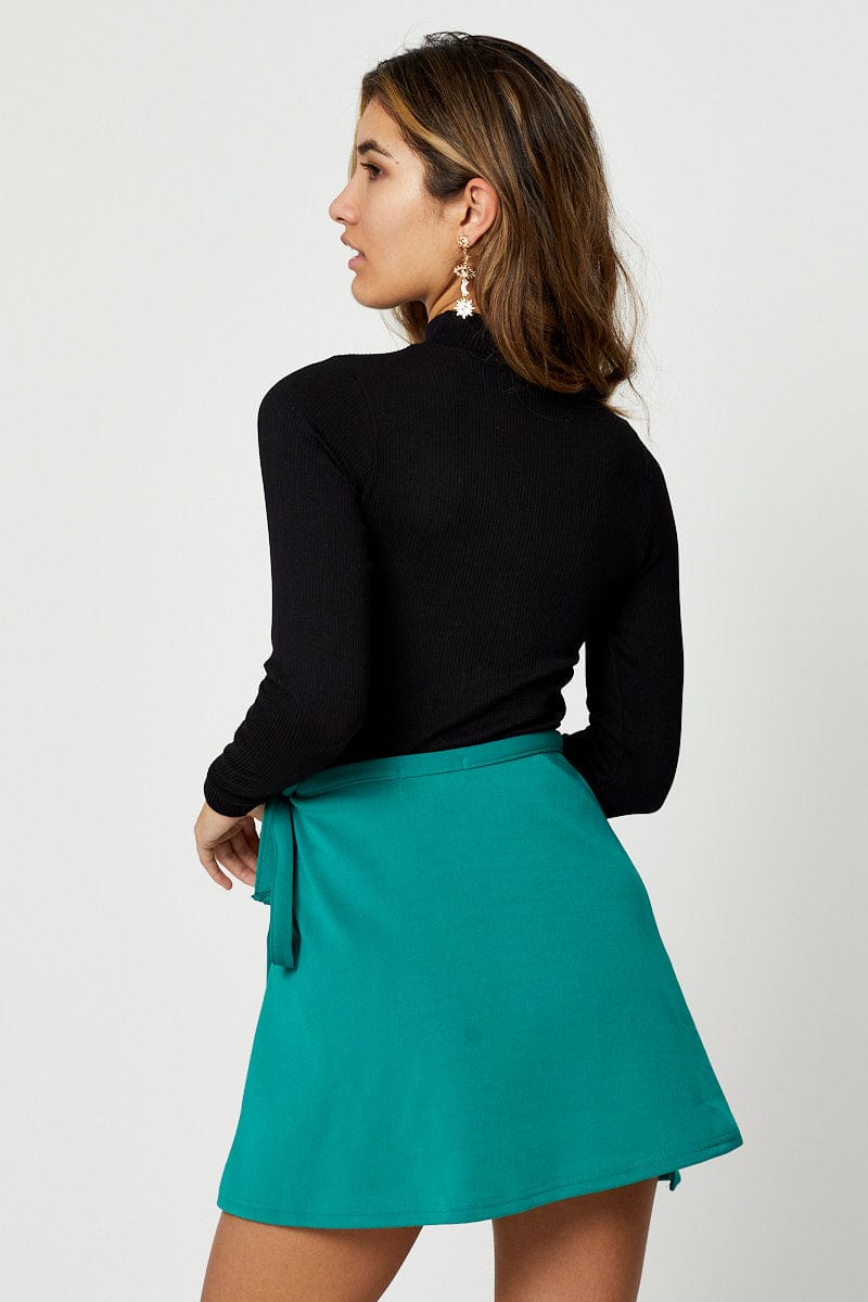 MAXI SIDE SPLIT Green Satin Wrap Mini Skirt for Women by Ally