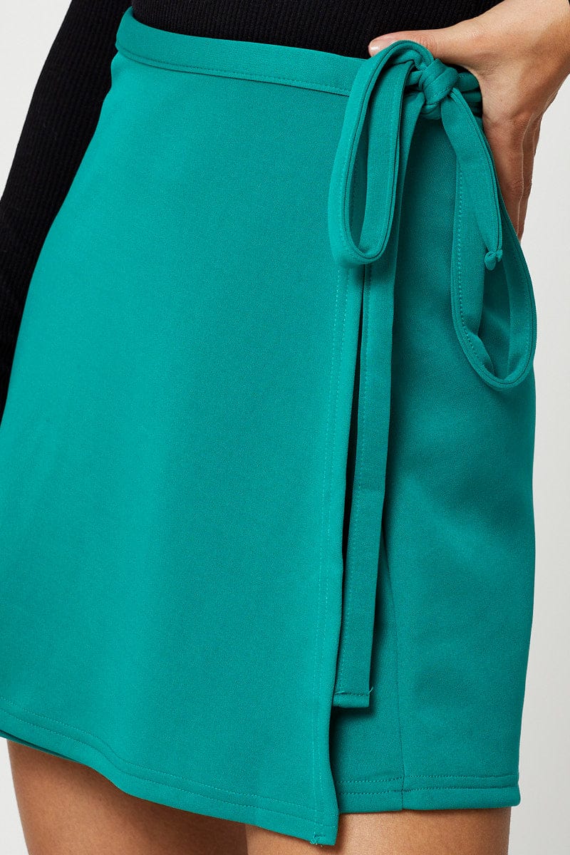 MAXI SIDE SPLIT Green Satin Wrap Mini Skirt for Women by Ally