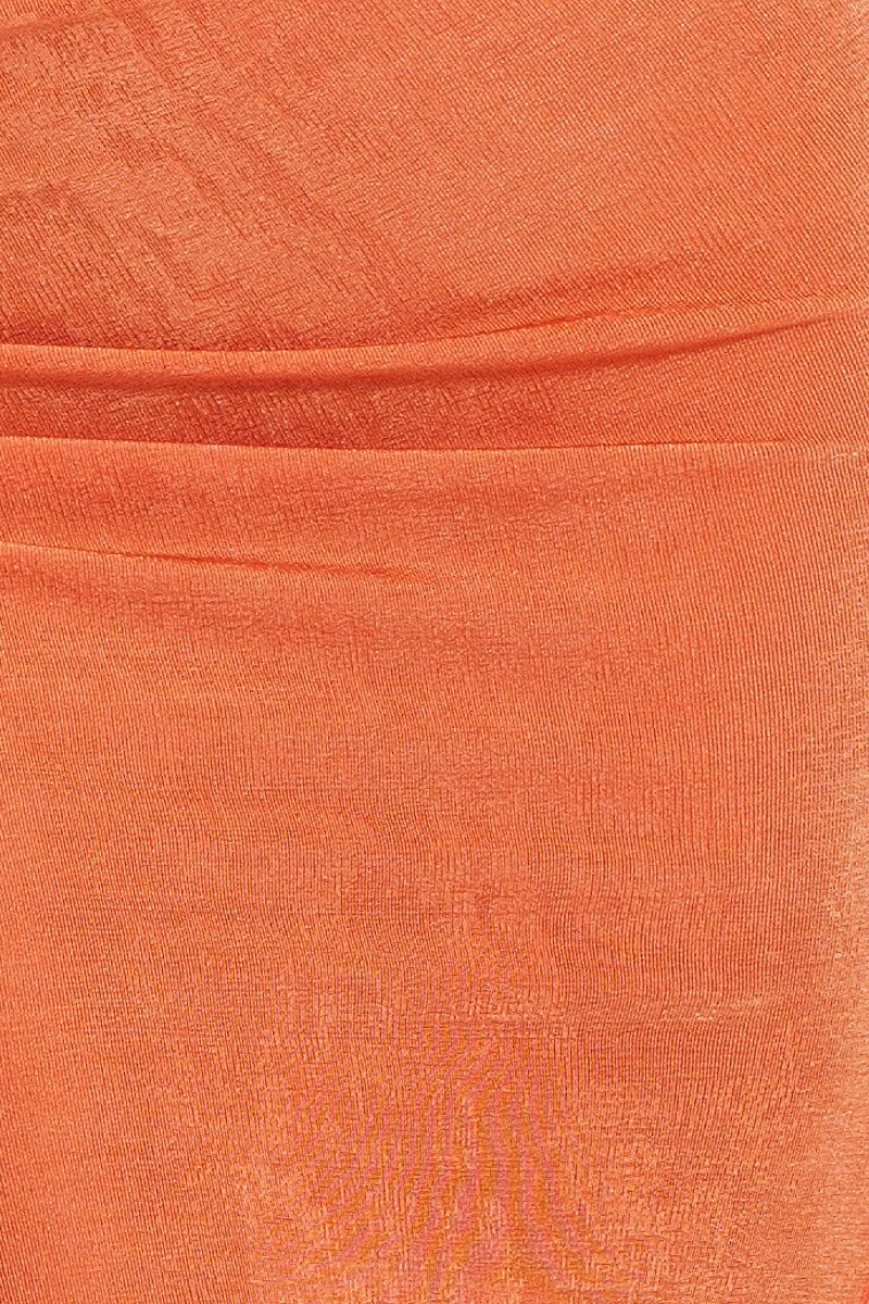 MAXI SIDE SPLIT Orange Slinky Jersey Front Slit Pencil Midi Skirt for Women by Ally