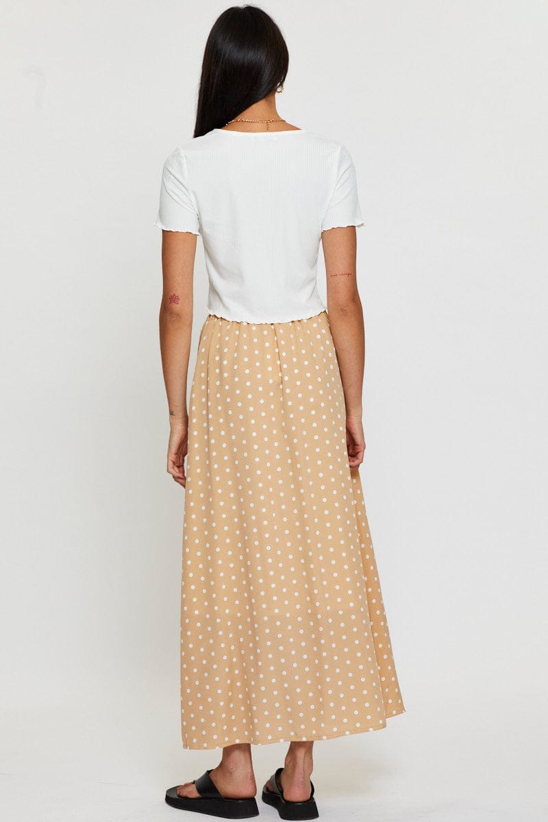 MAXI SIDE SPLIT Polka Dot High Waist Front Slit Maxi Skirt for Women by Ally
