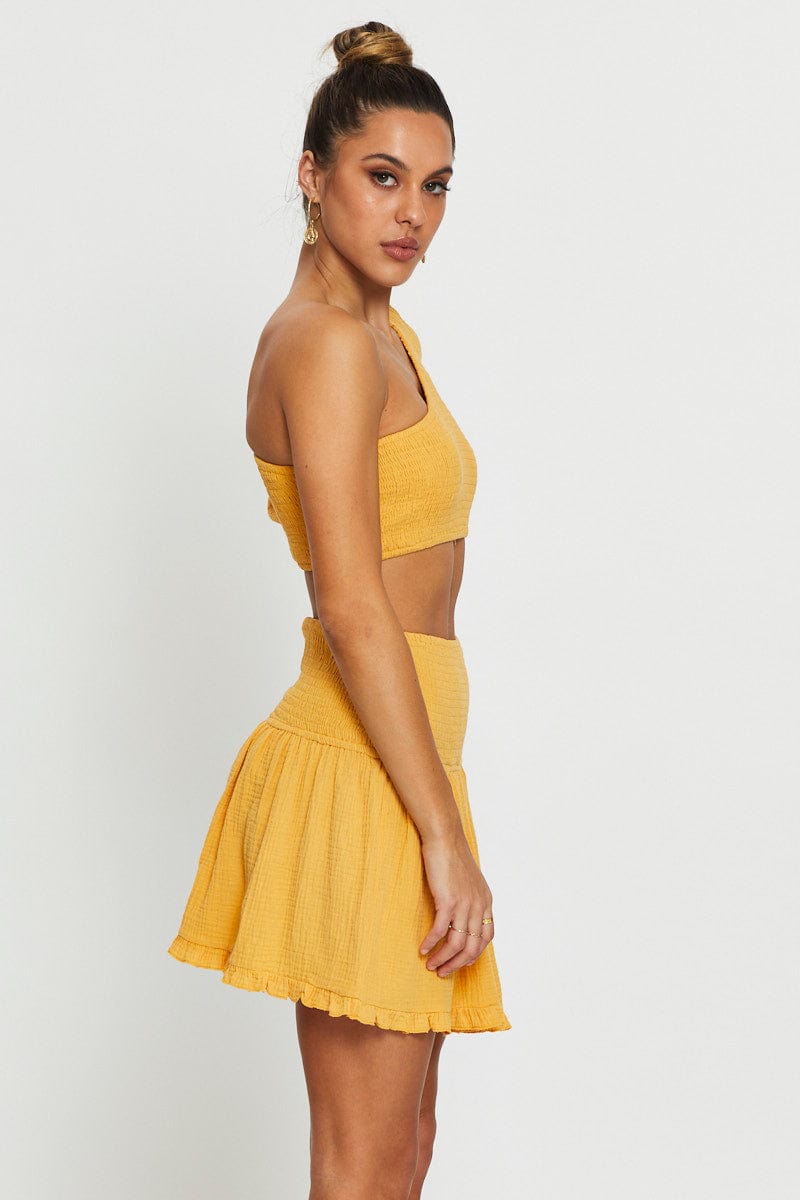 MAXI SIDE SPLIT Yellow Shirred Skater Skirt for Women by Ally