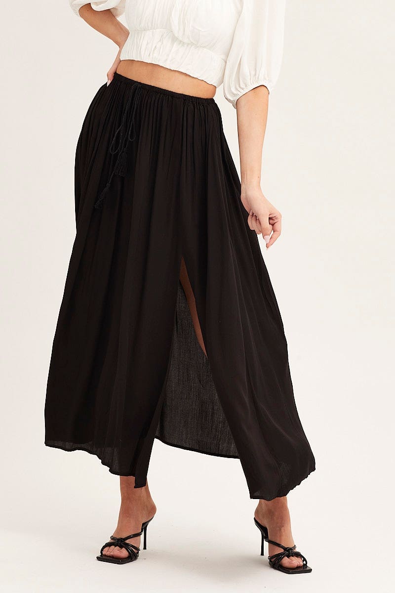 MAXI SKIRT Black Maxi Skirt Elastic Detail Split for Women by Ally