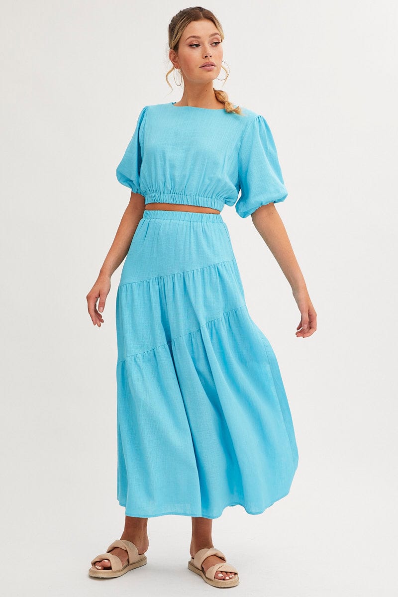MAXI SKIRT Blue Maxi Skirt Asymmetric Tier for Women by Ally