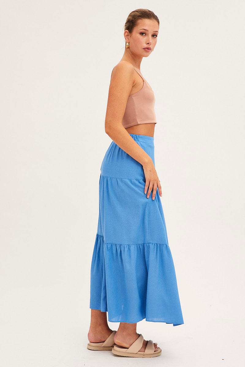 MAXI SKIRT Blue Maxi Skirt High Waist Split Tiered for Women by Ally