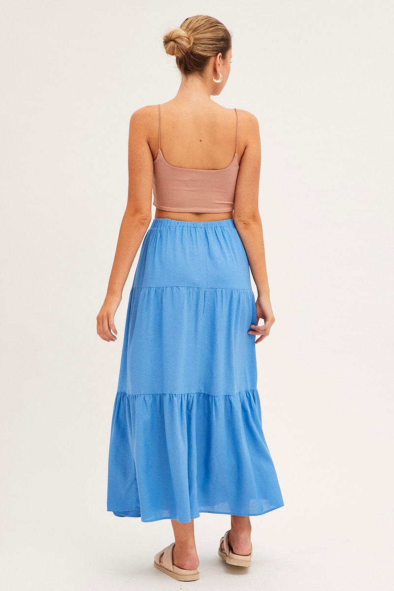 MAXI SKIRT Blue Maxi Skirt High Waist Split Tiered for Women by Ally