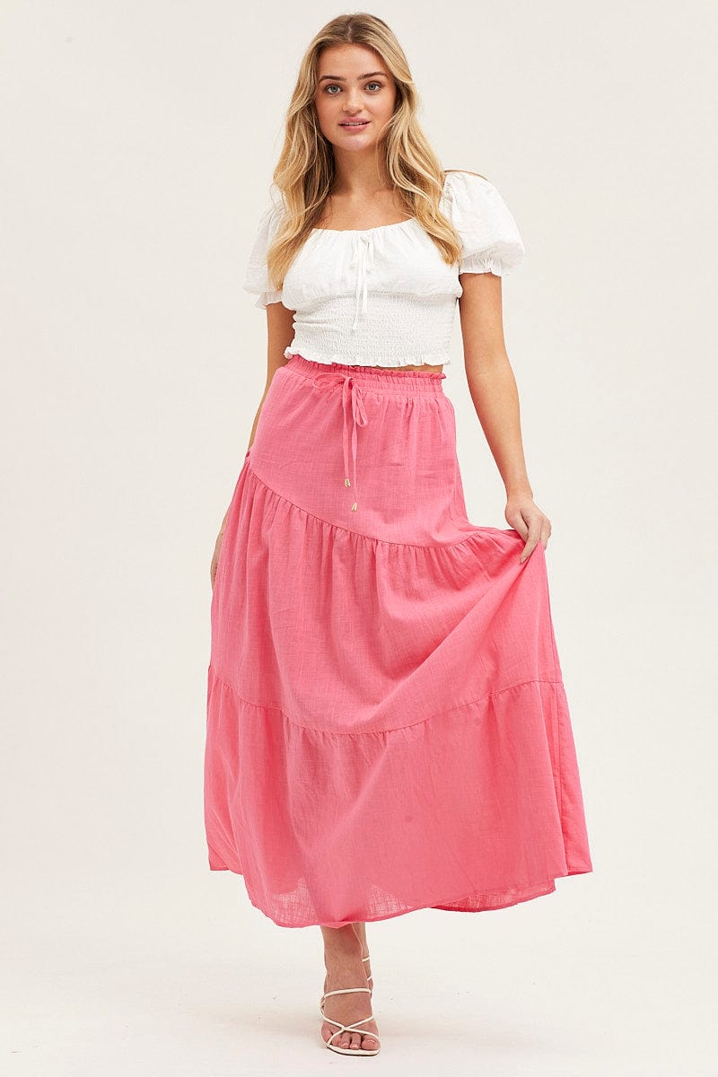 MAXI SKIRT CANDY PINK Asymmetric Tier Maxi Skirt for Women by Ally