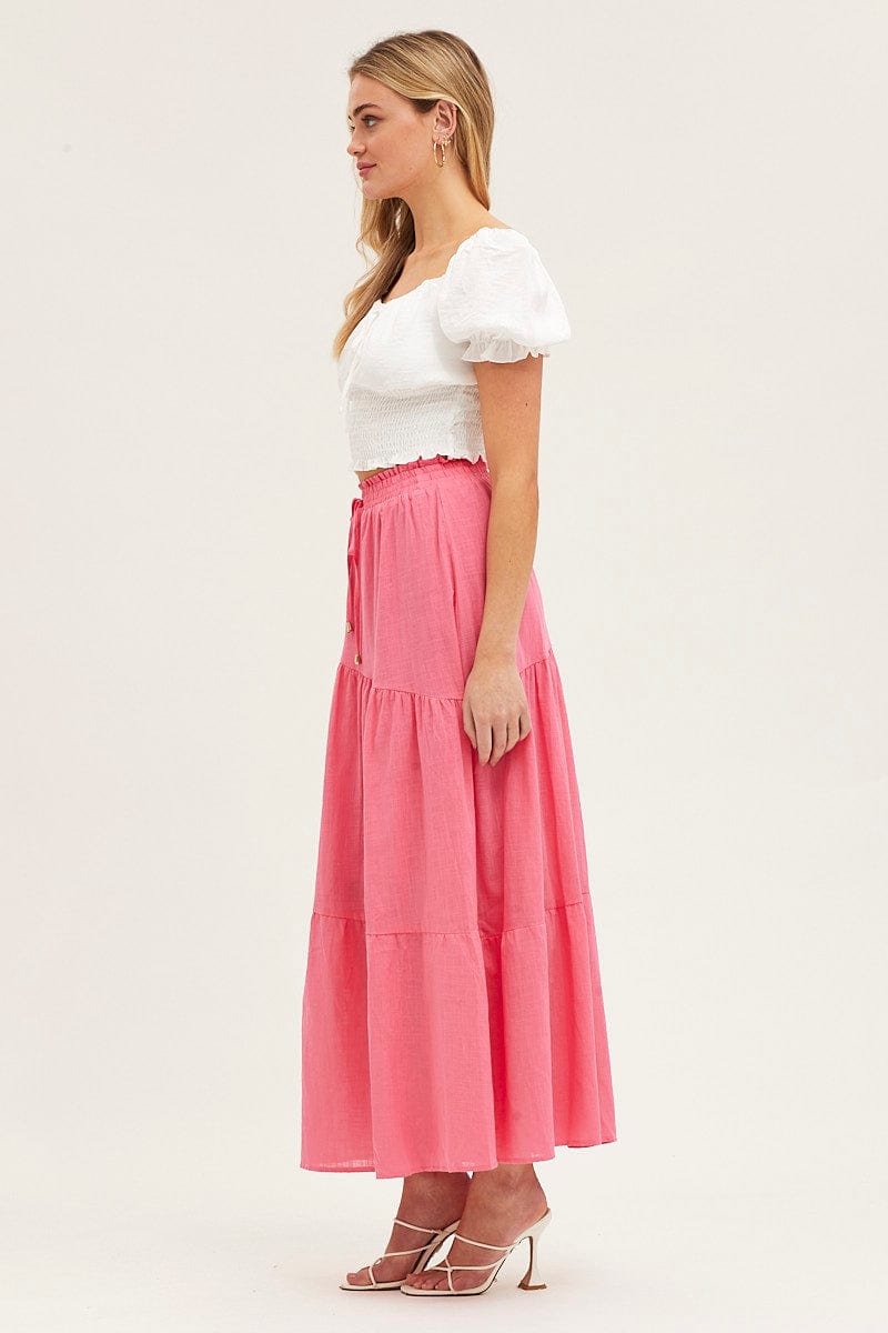 MAXI SKIRT CANDY PINK Asymmetric Tier Maxi Skirt for Women by Ally
