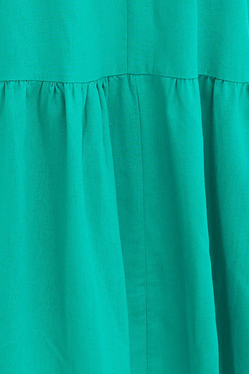 MAXI SKIRT Green Maxi Skirt High Waist Split Tiered for Women by Ally