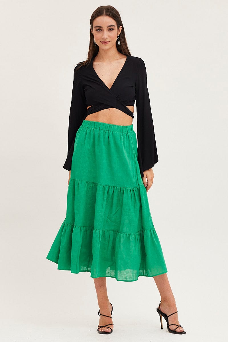 MAXI SKIRT Green Midi Skirt High Rise for Women by Ally