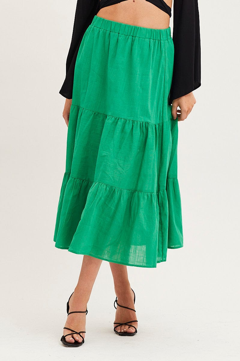 MAXI SKIRT Green Midi Skirt High Rise for Women by Ally