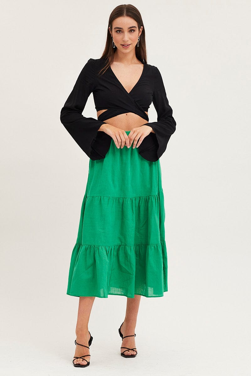 MAXI SKIRT Green Midi Skirt High Rise for Women by Ally