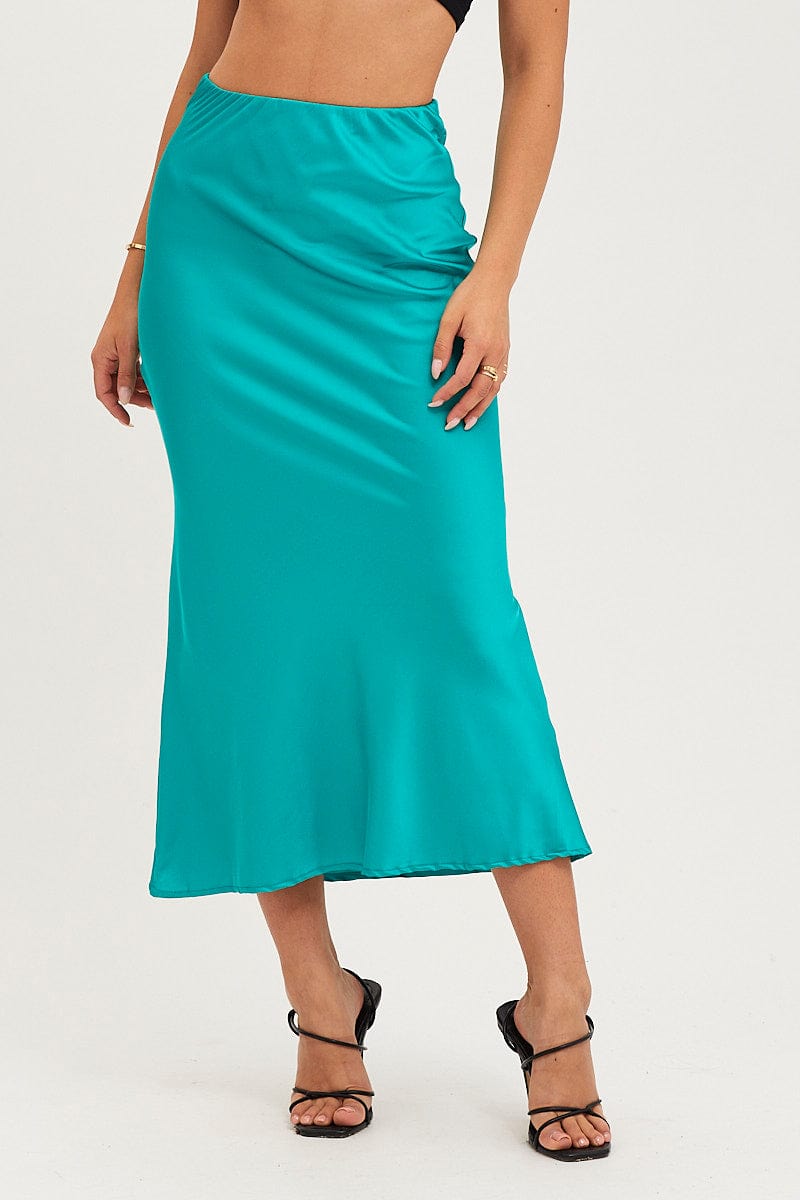 MAXI SKIRT Green Slip Skirt Midi Satin for Women by Ally