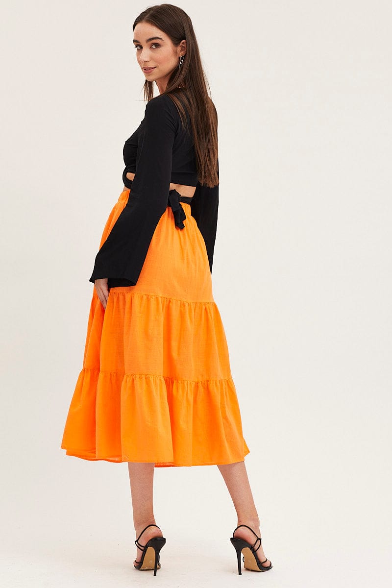 MAXI SKIRT Orange Midi Skirt High Rise for Women by Ally