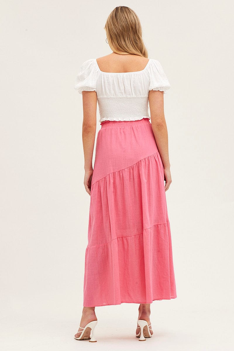 MAXI SKIRT Pink Asymmetric Tier Maxi Skirt for Women by Ally