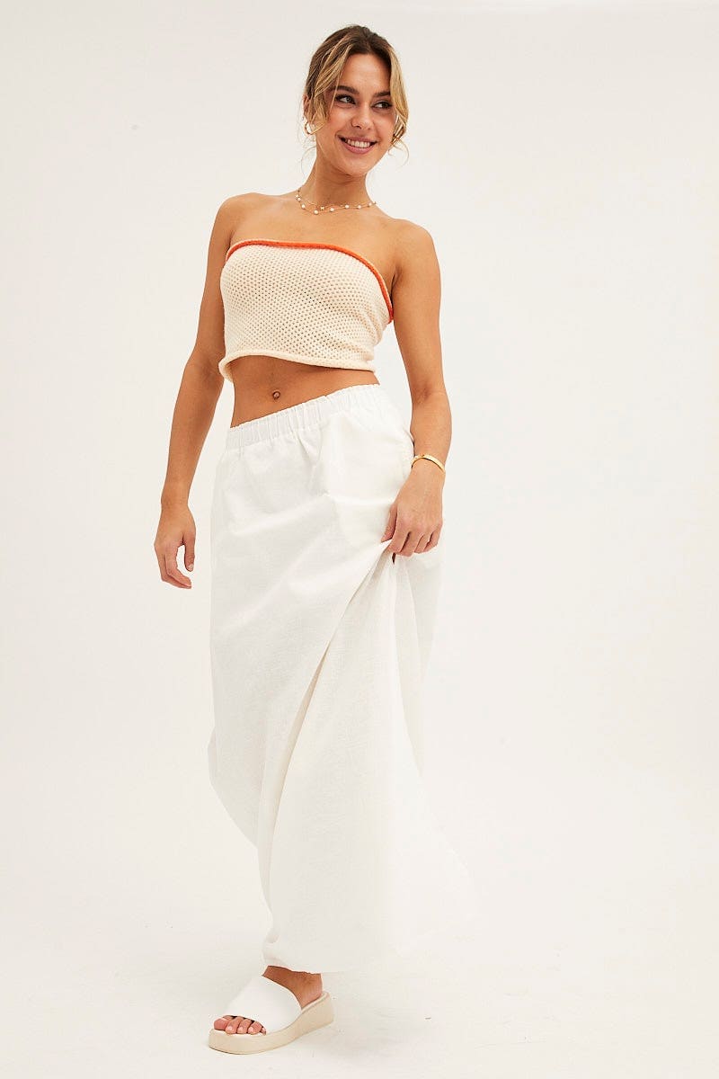 MAXI SKIRT White Maxi Skirt Linen Blend Side Split for Women by Ally