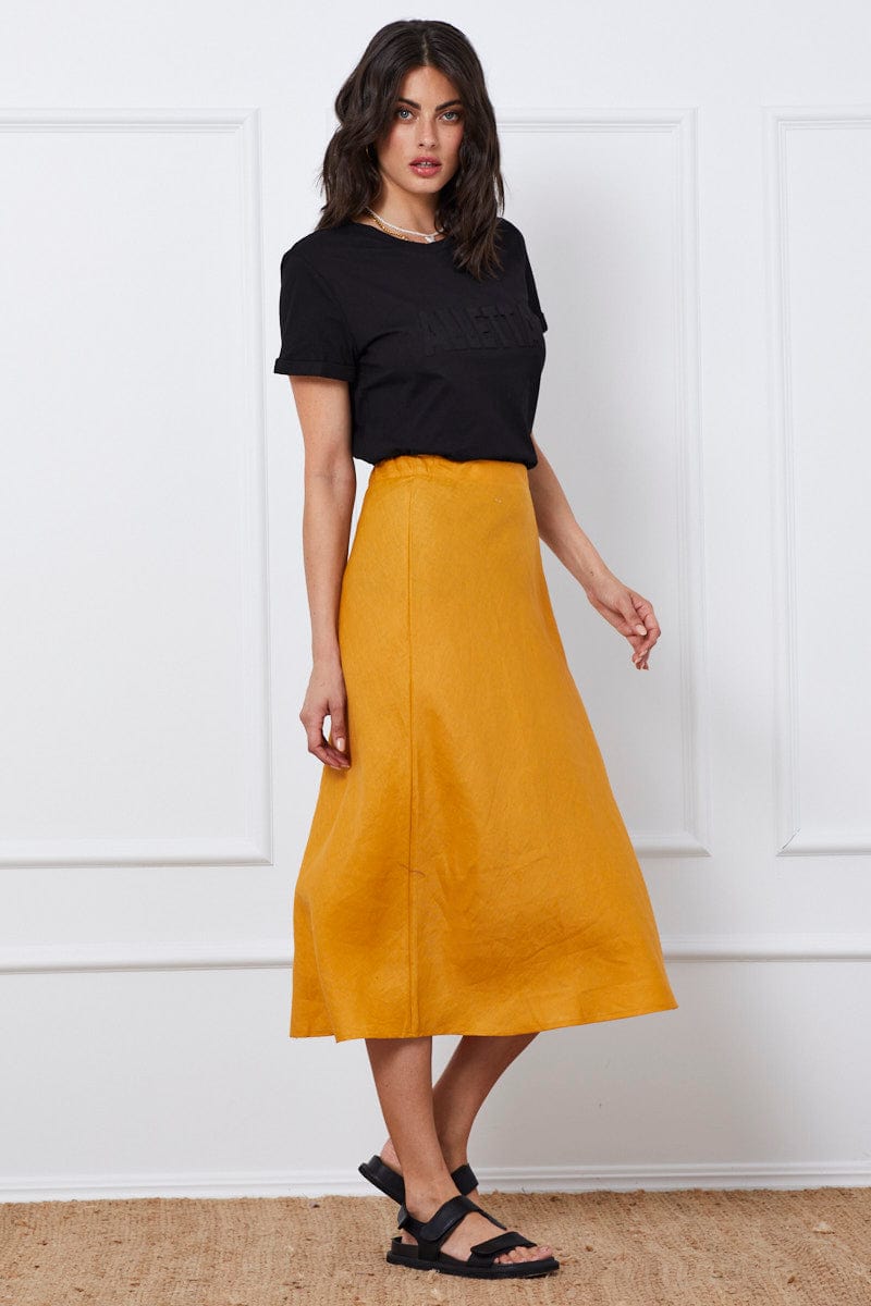 MAXI TUBE Yellow Midi Skirt Linen for Women by Ally