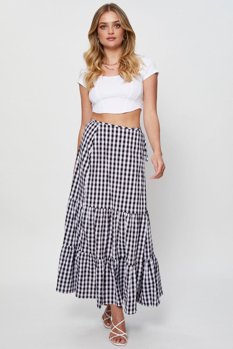 MAXI WRAP Check Maxi Skirt High Rise for Women by Ally
