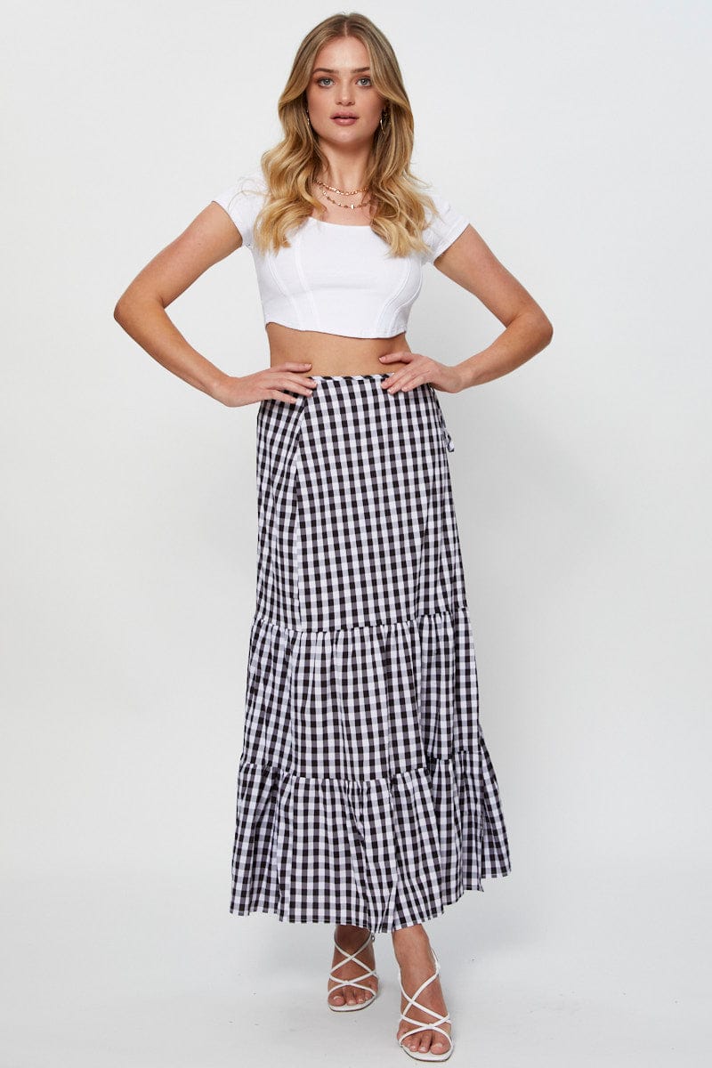 MAXI WRAP Check Maxi Skirt High Rise for Women by Ally