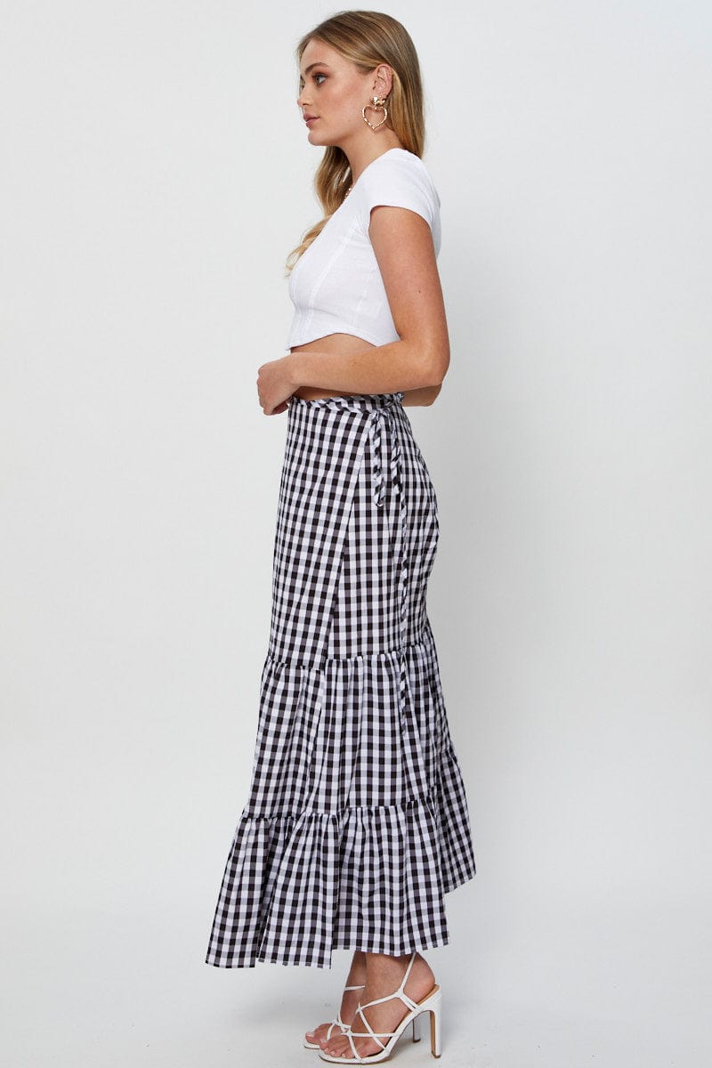 MAXI WRAP Check Maxi Skirt High Rise for Women by Ally