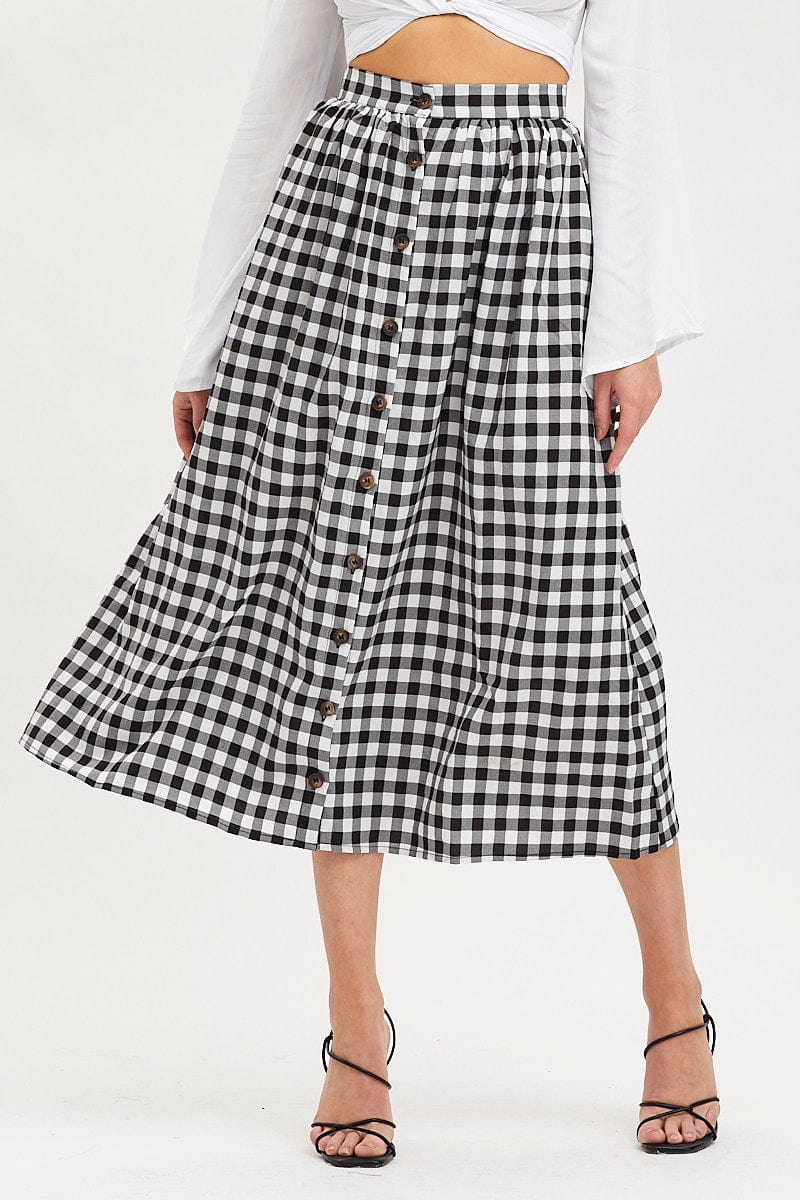 Women’s Check Midi Skirt High Rise Button Down | Ally Fashion