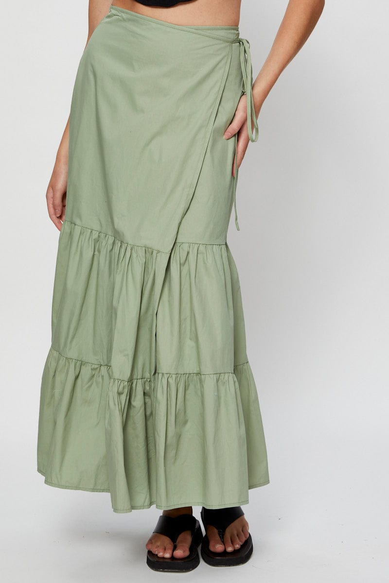 MAXI WRAP Green Wrap Skirt Maxi High Rise for Women by Ally