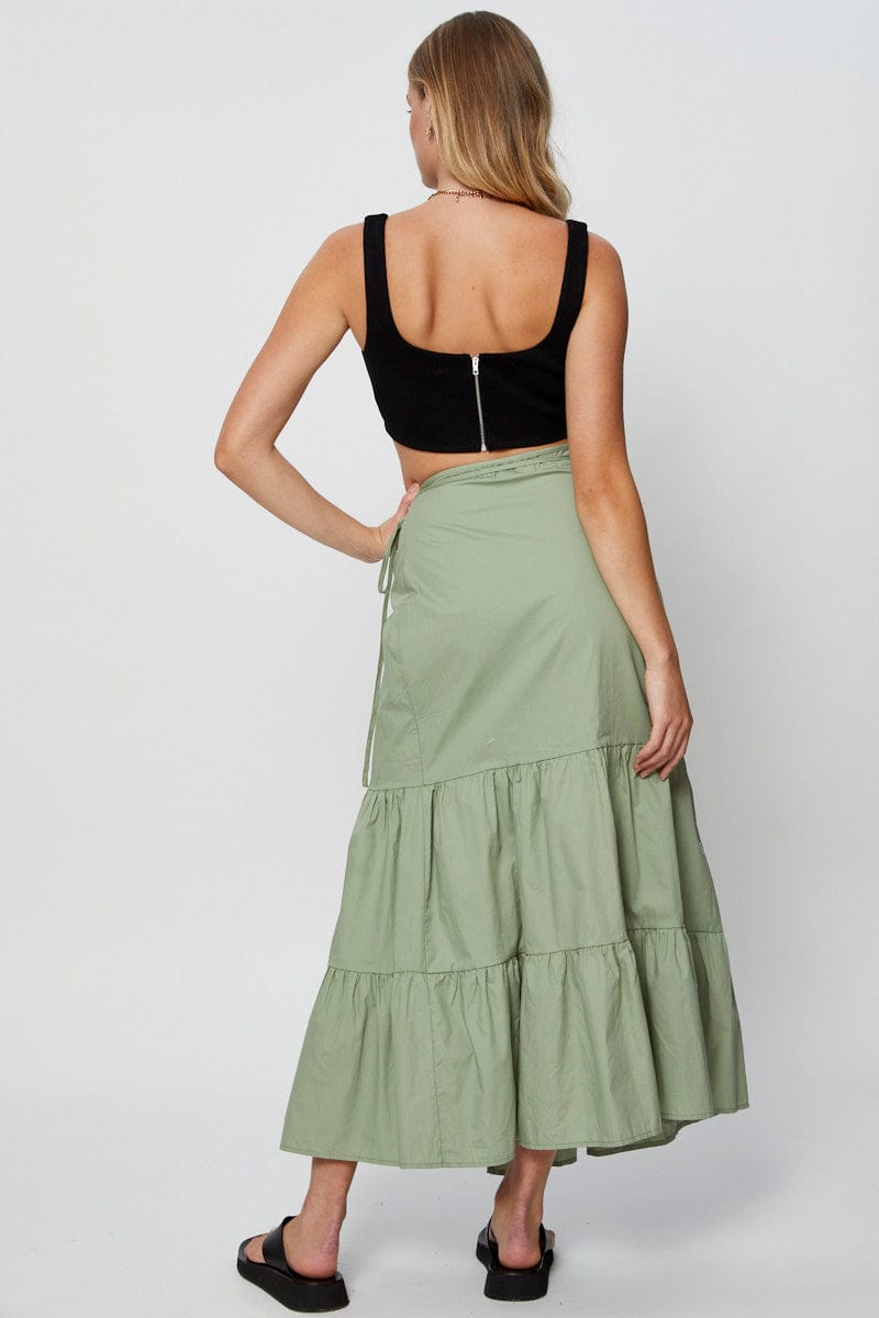 MAXI WRAP Green Wrap Skirt Maxi High Rise for Women by Ally