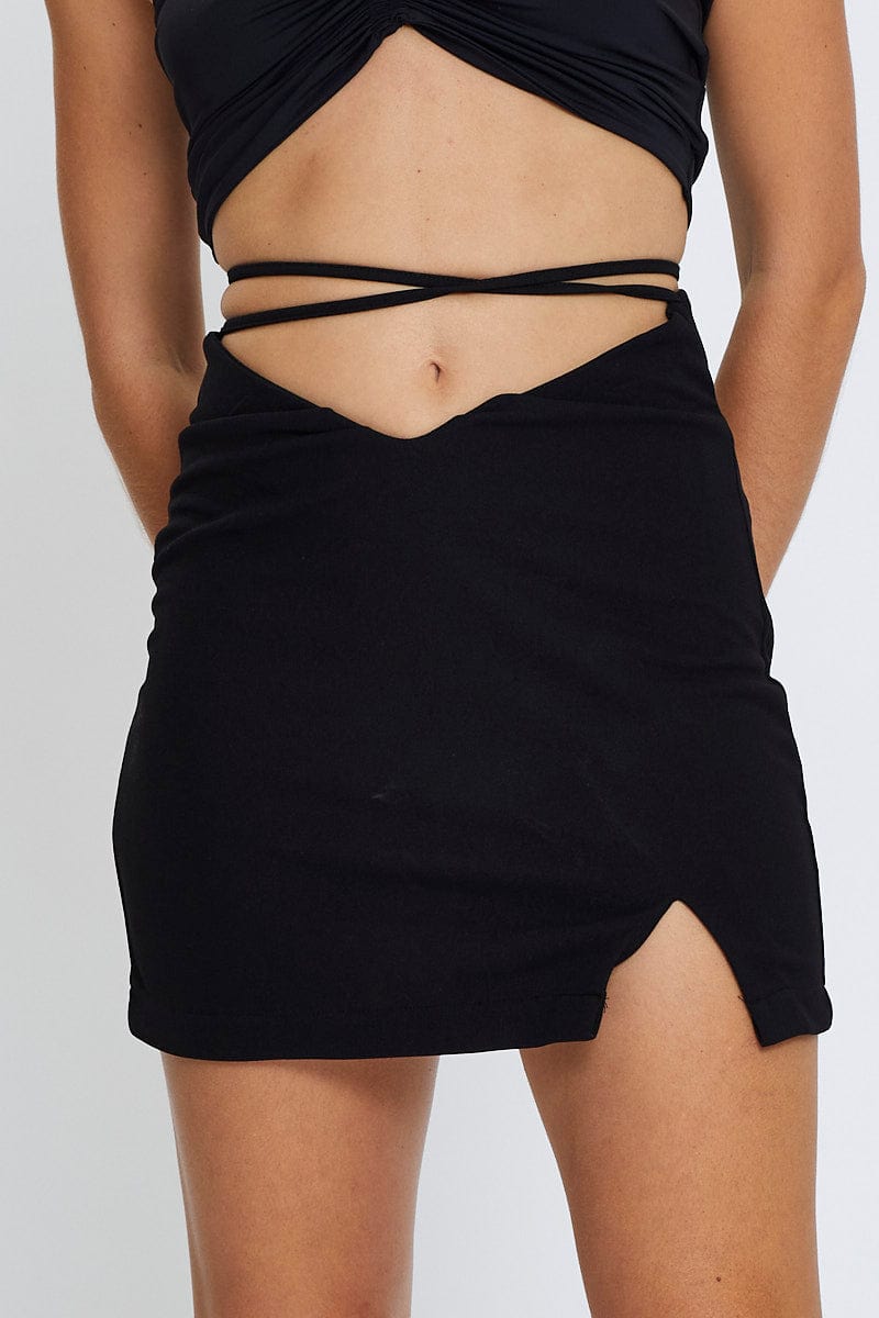 MIDI A LINE Black Mini Skirt Front Slit for Women by Ally