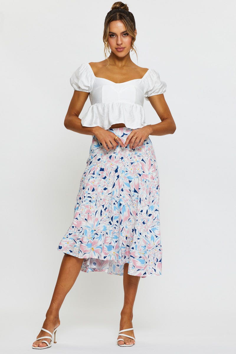 MIDI A LINE Print Maxi Skirt Tiered for Women by Ally