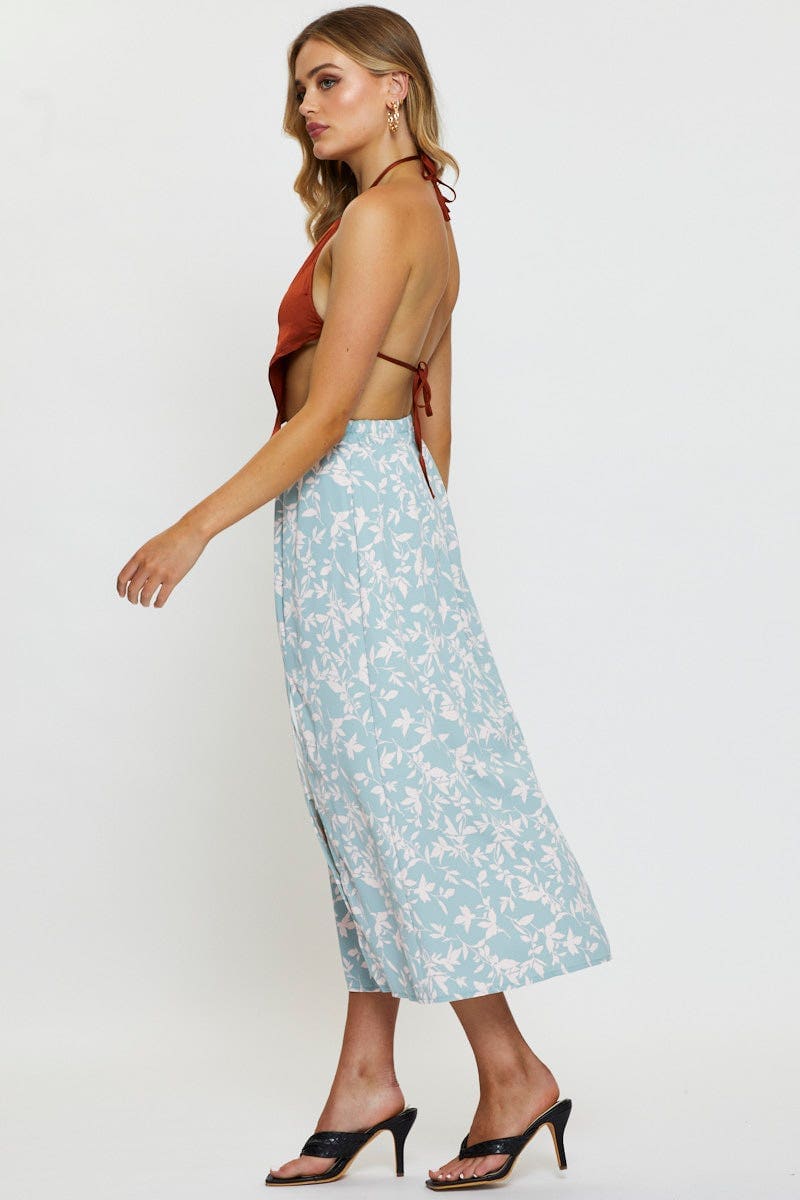 MIDI A LINE Print Midi Skirt Front Slit for Women by Ally