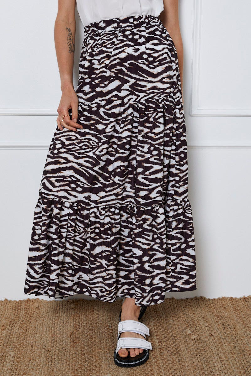 MIDI A LINE Print Tiered Maxi Skirt for Women by Ally