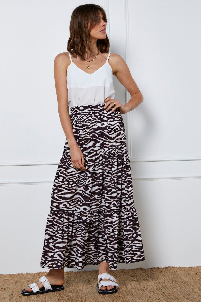 MIDI A LINE Print Tiered Maxi Skirt for Women by Ally
