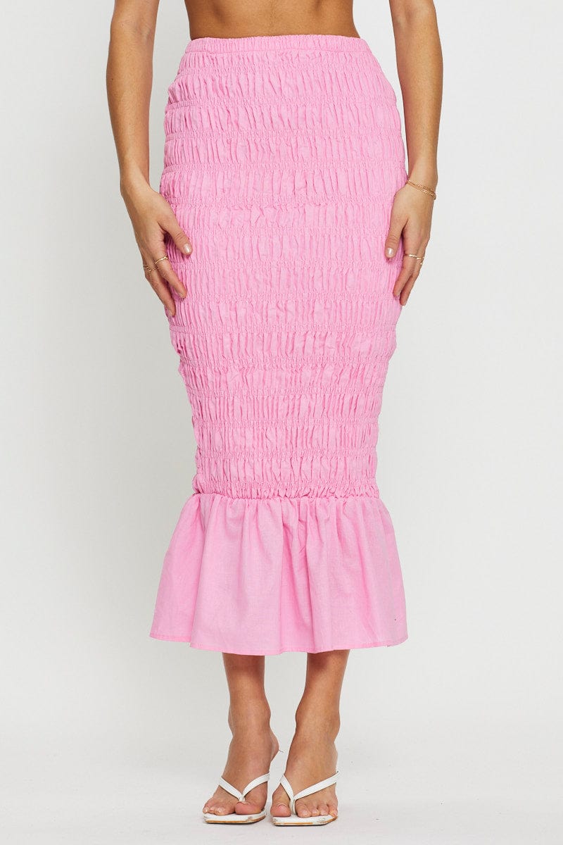 Pink frill 2024 midi skirt