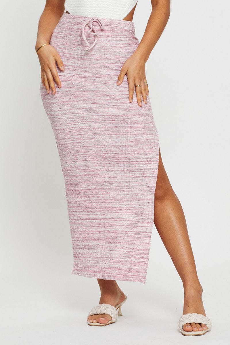 MIDI BODYCON Pink Ribbed Bodycon Midi Skirt for Women by Ally