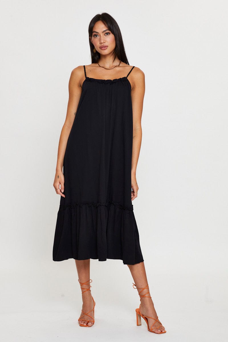 MIDI DRESS Black A Line Dress Sleeveless Midi for Women by Ally