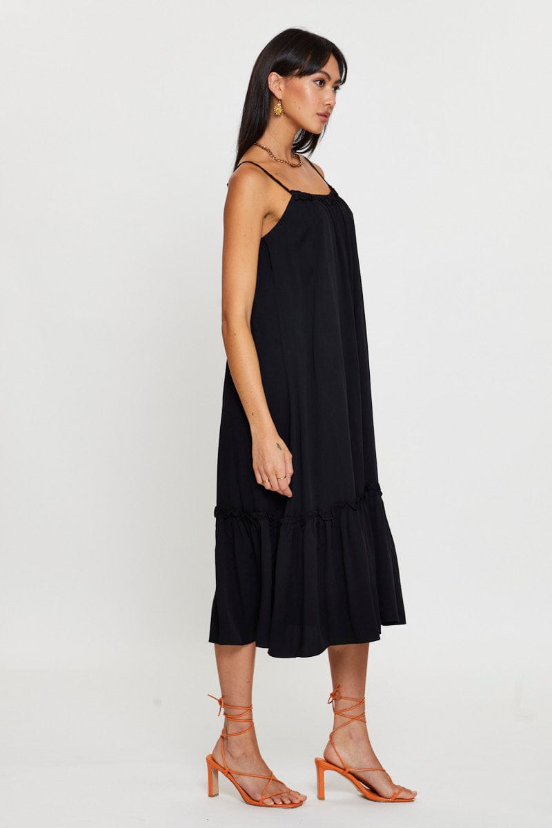 MIDI DRESS Black A Line Dress Sleeveless Midi for Women by Ally