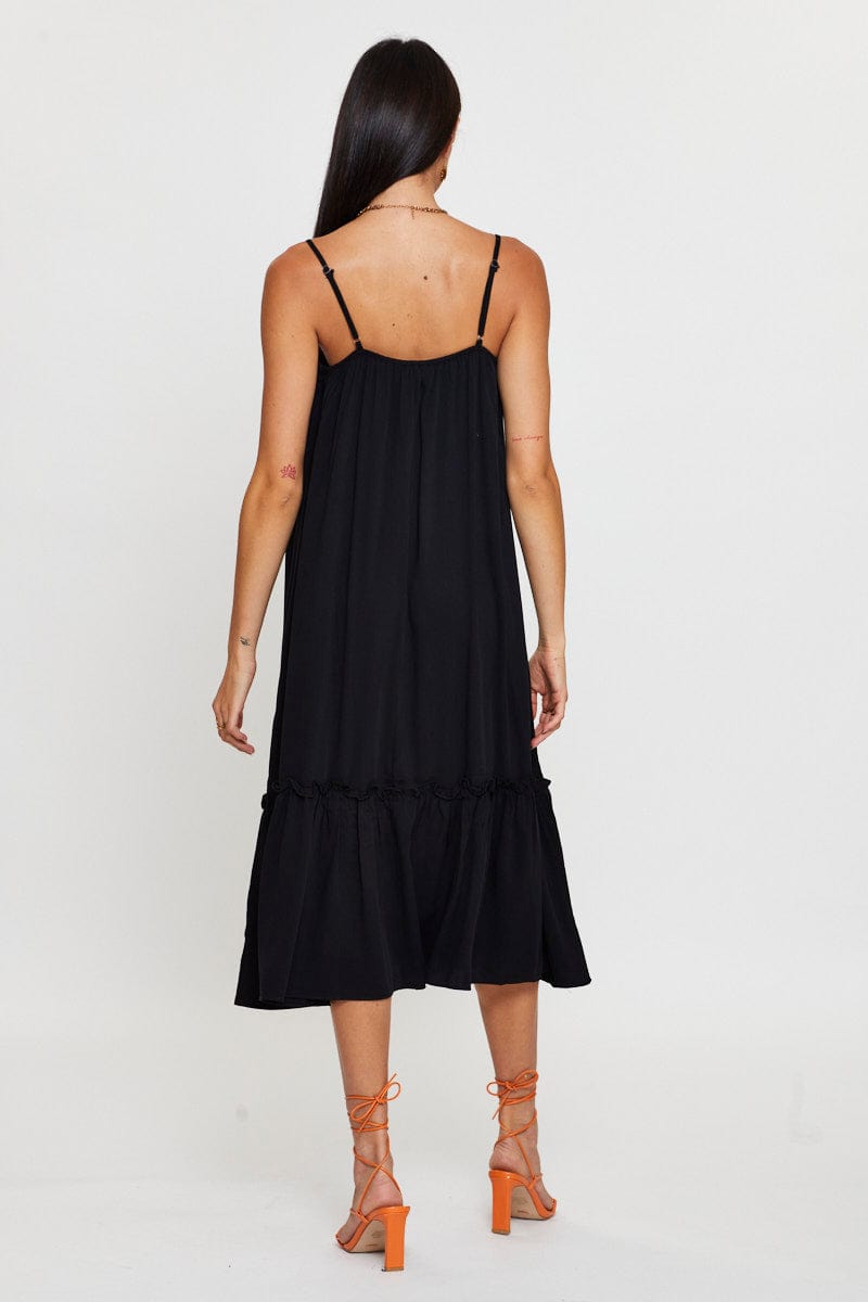 MIDI DRESS Black A Line Dress Sleeveless Midi for Women by Ally