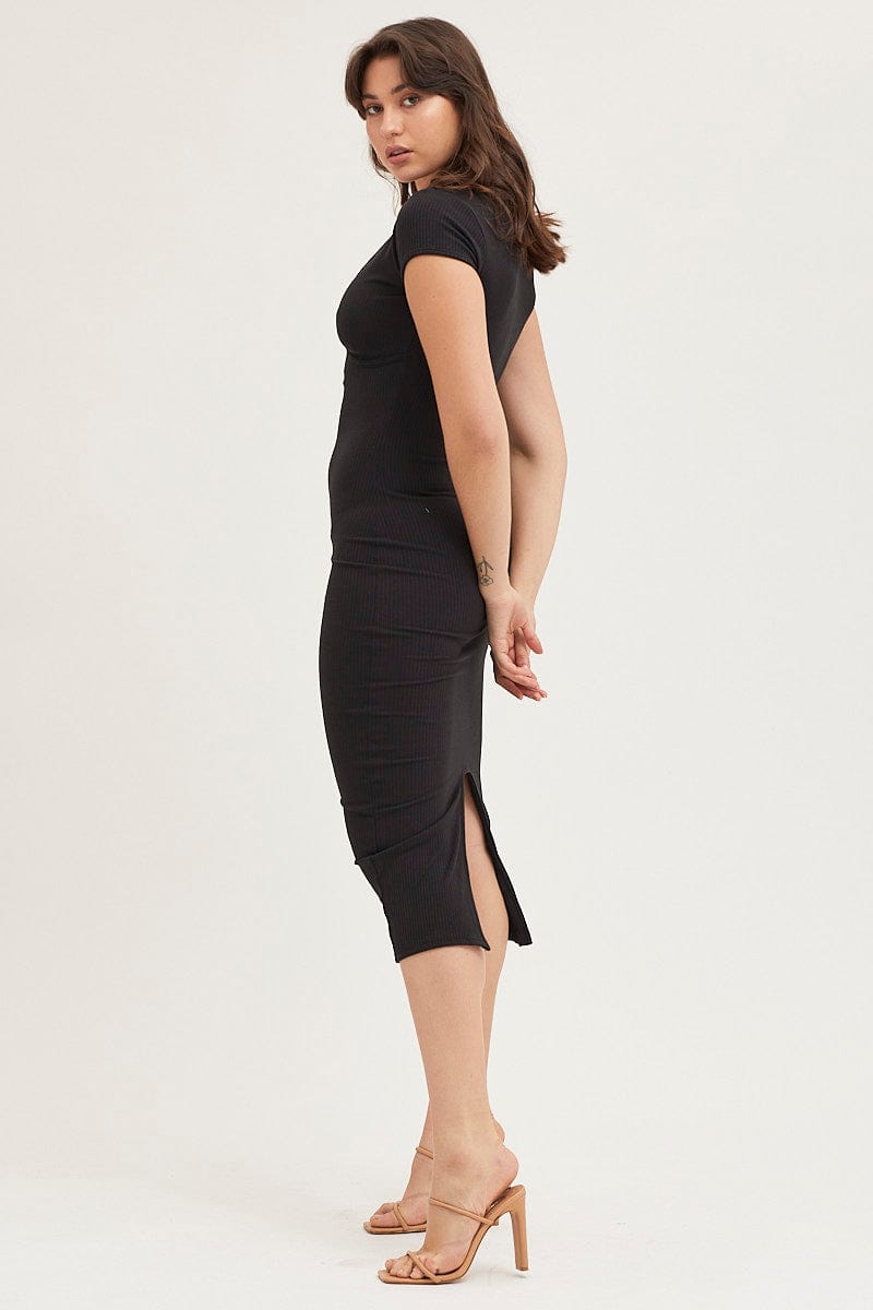 Black jersey store dress short sleeve